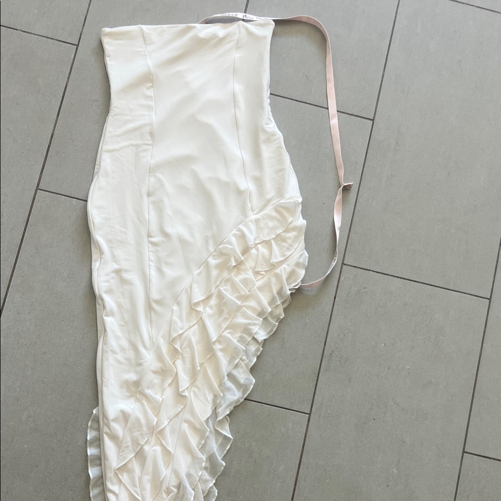Oh Polly Strapless Cream Ruffle Dress